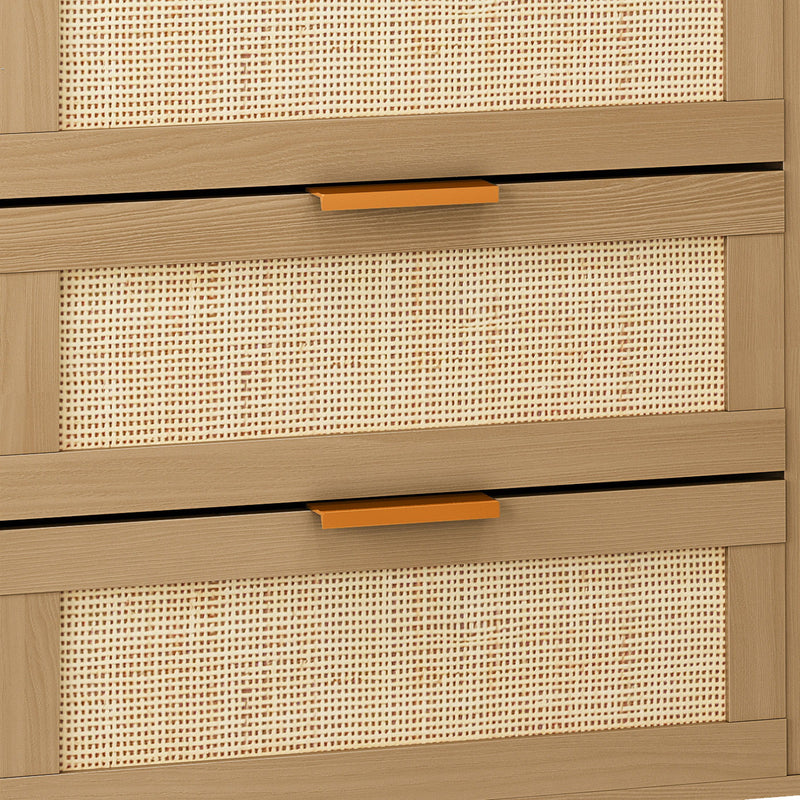 Modern Rattan Dresser With 6 Drawers For Bedroom And Living Room - Oak