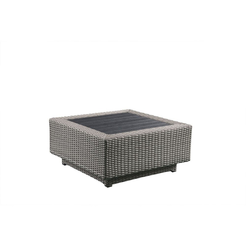 Salena - Patio Table - Beige Fabric & Gray Wicker
