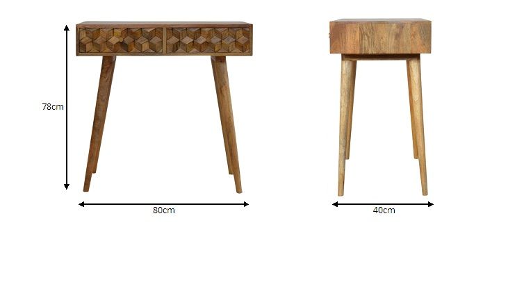 Cube Carved Console Table - Light Brown