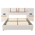 Upholstered Platform Bed, 2 Outlets And USB Charging Ports On Both Sides, 2 Bedside Pillows, Storage Shelves