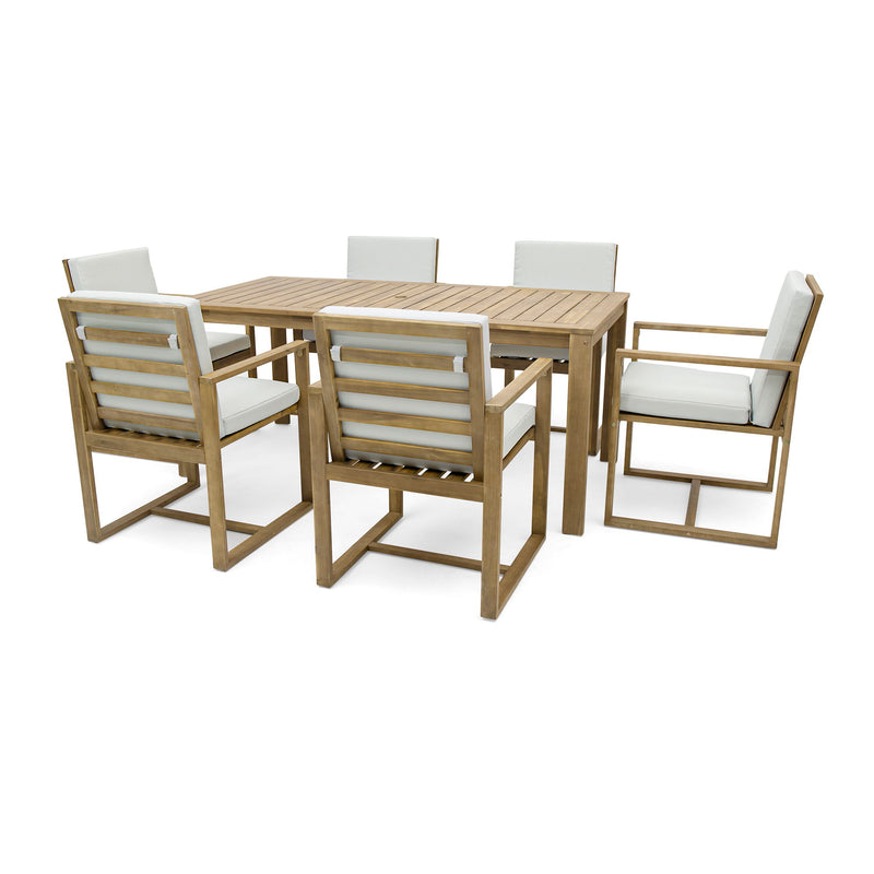 Patio Dining Set Outdoor Dining Table And Chair Set With And Removable Cushions For Patio, Backyard, Garden - Light Teak