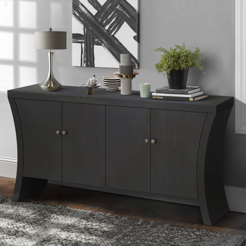 Refined Industrial 4 Door Credenza With Arc Legs & Bronze Clasps
