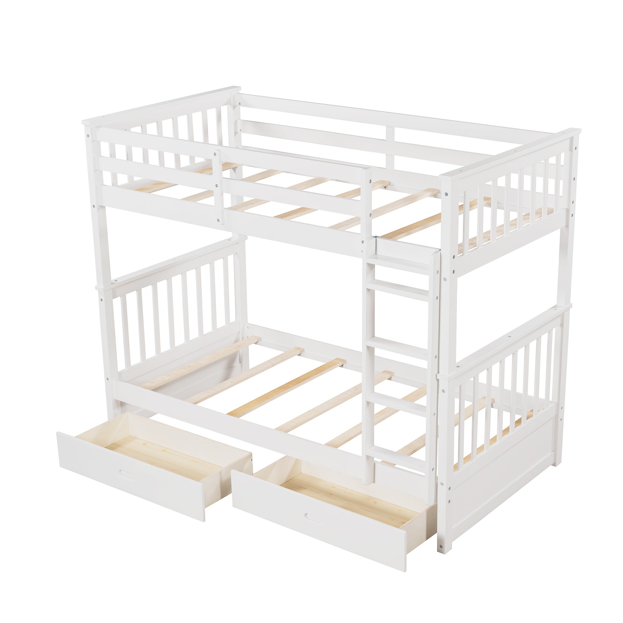 Twin-Over-Twin Bunk Bed with Ladders and Two Storage Drawers (White)(OLD SKU:LT000265AAK) - Atlantic Fine Furniture Melbourne FL