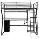 Full Size Gaming Loft Bed With Built In Work Station, Open Wardrobe, LED And Multiple Storage - Black