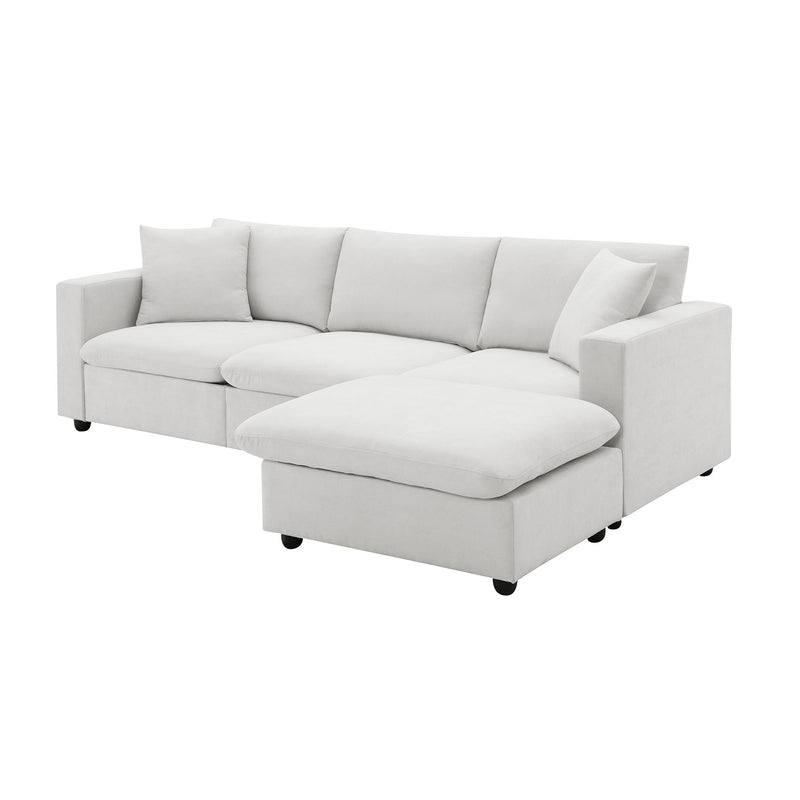 Modern Sectional Sofa, L-Shaped Couch Set With 2 Free Pillows, 4-Seat Polyester Fabric Couch Set With Convertible Ottoman For Living Room, Apartment, Office