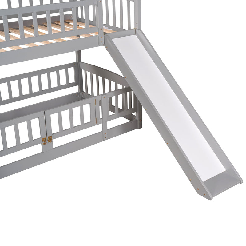 Low Bunk Bed With Slide, Fence And Ladder