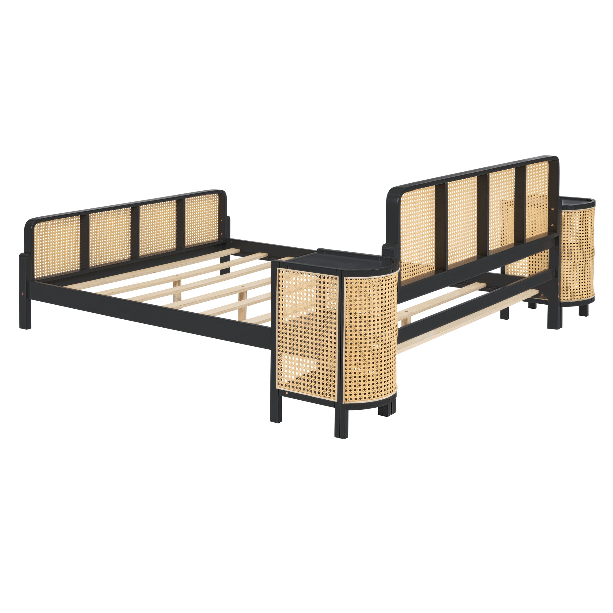 3 Pieces Rattan Platform Full Size Bed With 2 Nightstands,Espresso - Atlantic Fine Furniture Melbourne FL