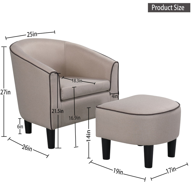 Accent Chair With Ottoman, Modern Accent Arm Chair With Footrest, Suit For Living Room Bedroom Small Spaces Apartment Office - Beige