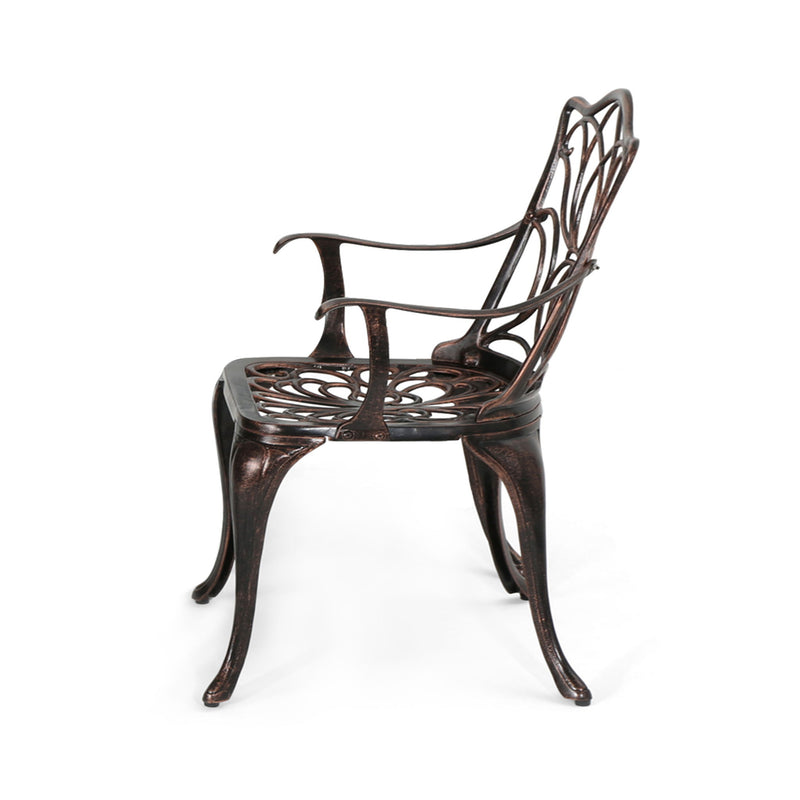Outdoor Dining Chair With Floral Design And Curved Saber Legs (Set of 2) - Copper