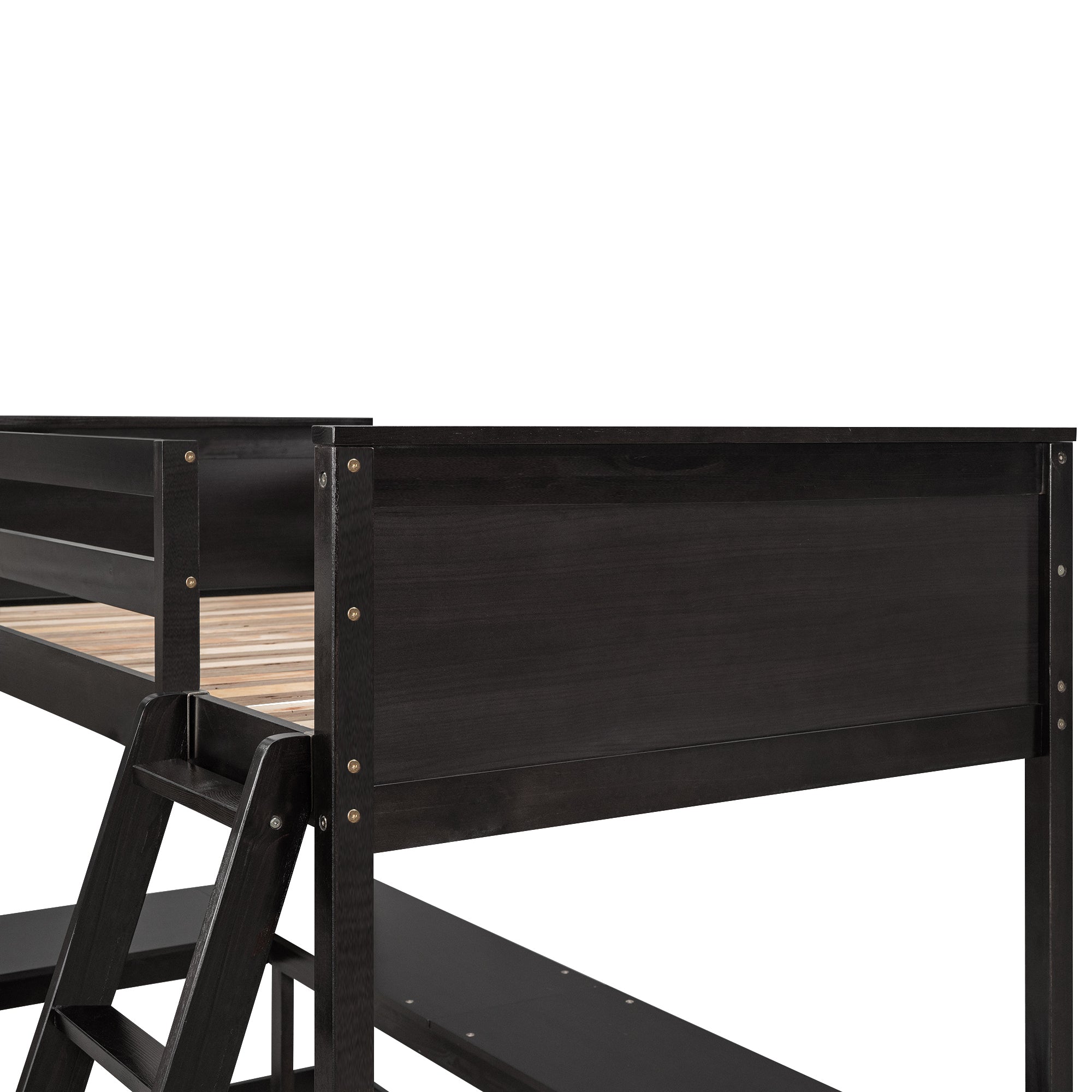 Twin size Loft Bed with Shelves and Desk, Wooden Loft Bed with Desk - Espresso(OLD SKU:LT000537AAP) - Atlantic Fine Furniture Melbourne FL