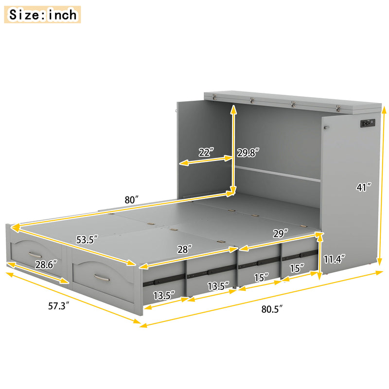 Murphy Wall Bed With Drawer And A Set Of Sockets & USB Ports, Pulley Structure Design