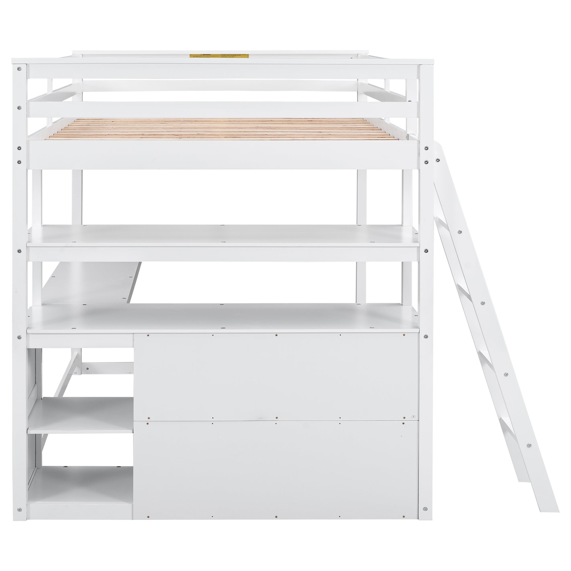 Full Size Loft Bed with Desk and Shelves,Two Built-in Drawers,White(Old SKU: SM000416AAK)