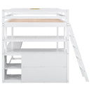 Full Size Loft Bed with Desk and Shelves,Two Built-in Drawers,White(Old SKU: SM000416AAK)