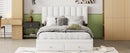 Full Size Upholstered Bed with Hydraulic Storage System and Drawer, White