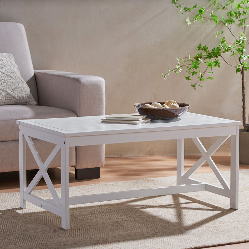 Outdoor Rectangular Acacia Wood Coffee Table - White