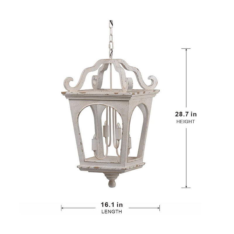 4 Light Wood Chandelier, Hanging Light Fixture With Adjustable Chain For Kitchen Dining Room Foyer, Bulb Not Included - Cream White