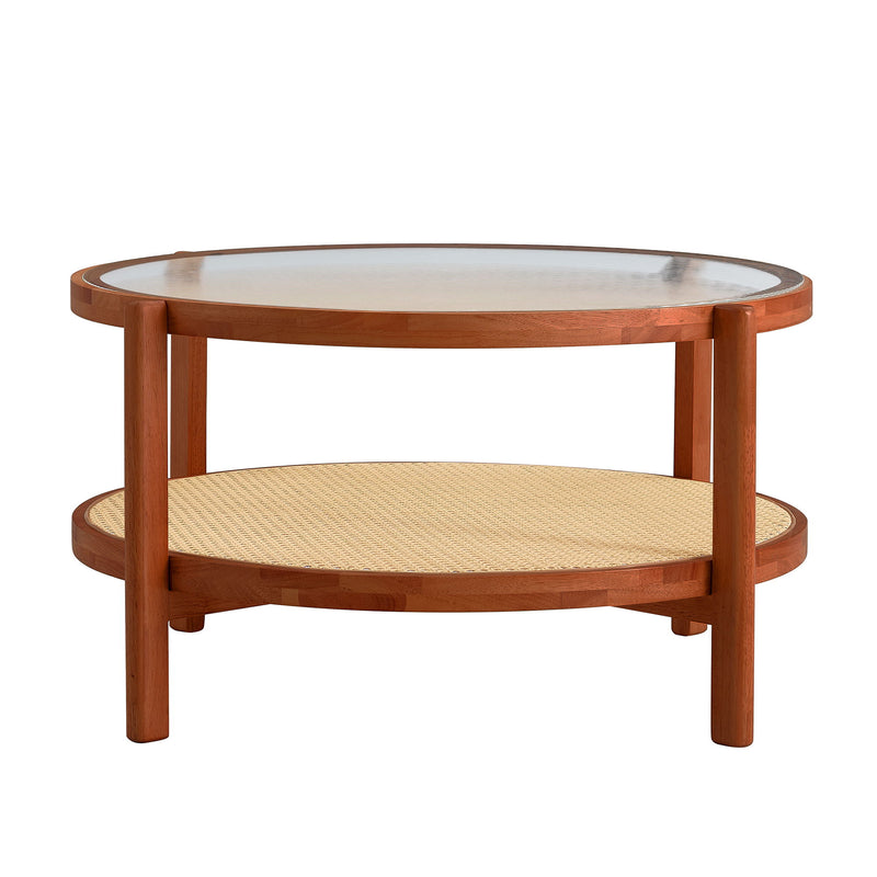 Modern Style Circular Double Layer Tea Table With Rattan Weave