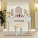 Mirrored Makeup Vanity Table Set With Adjustable Lighting And Storage
