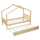 Twin Size  House-shaped Bed with Trundle,Natural