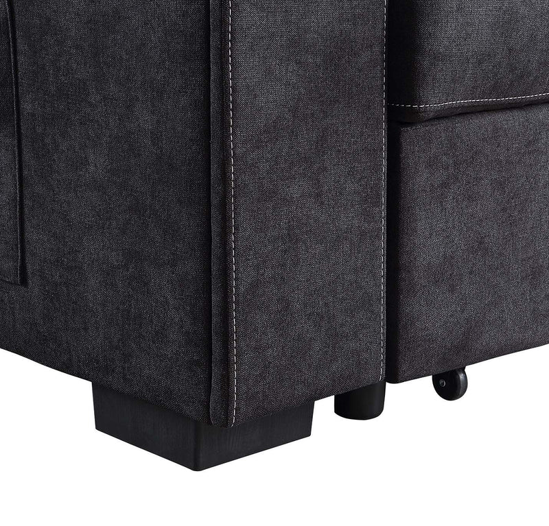 Toby - Woven Fabric Reversible Sleeper Sectional Sofa With Storage Chaise Cup Holder Charging Ports And Pockets