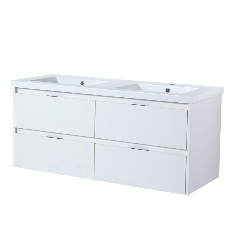 Modern Floating Bathroom Vanity With Dual Resin Sink, Soft Close Drawers