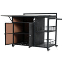 Outdoor Kitchen Island With Storage, Cooking Station, Grill Cart, Foldable Tabletop, And Bottle Opener - Dark Brown