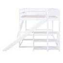 Full over Full Bunk Bed with Ladder, Slide and Shelves, White