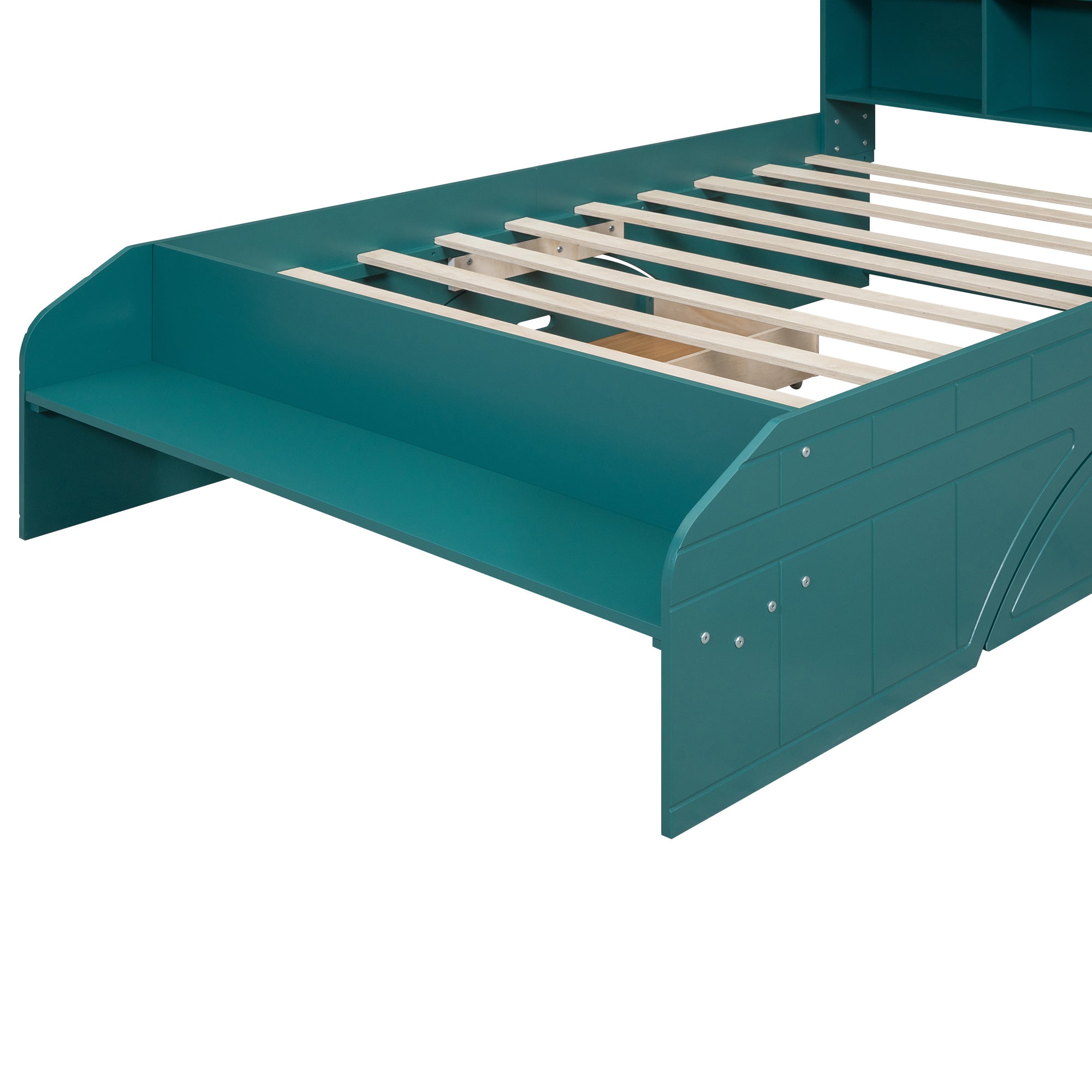 Wood Full Size Platform Bed with 2 Drawers, Storage  Headboard and Footboard, Dark Green - Atlantic Fine Furniture Melbourne FL