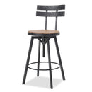 Rustic Metal Barstool With Wooden Seat - Black Brush Silver