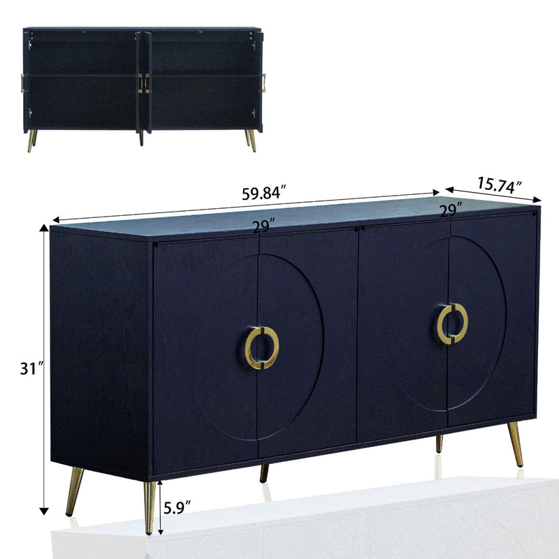 Modern Lacquered 4 Door Wooden Cabinet Sideboard Buffet Server Cabinet Storage Cabinet, For Living Room, Entryway, Hallway, Office, Kitchen And Dining Room