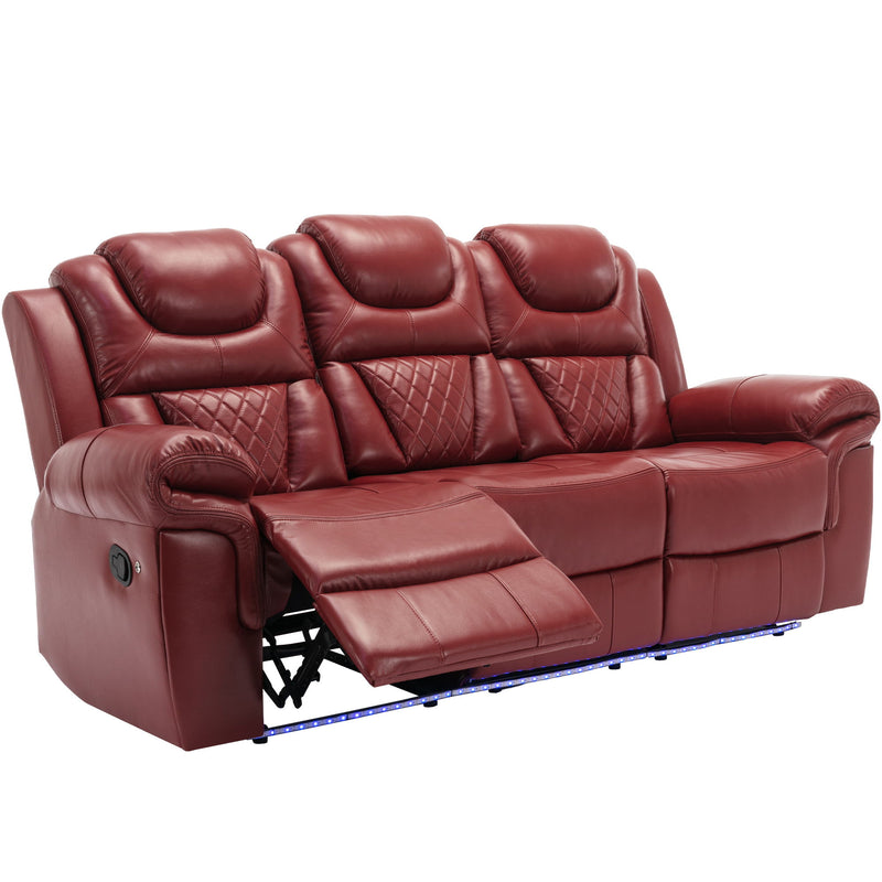 3 Pieces Recliner Sofa Sets Home Theater Seating Manual Recliner Chair With Center Console And LED Light Strip For Living Room