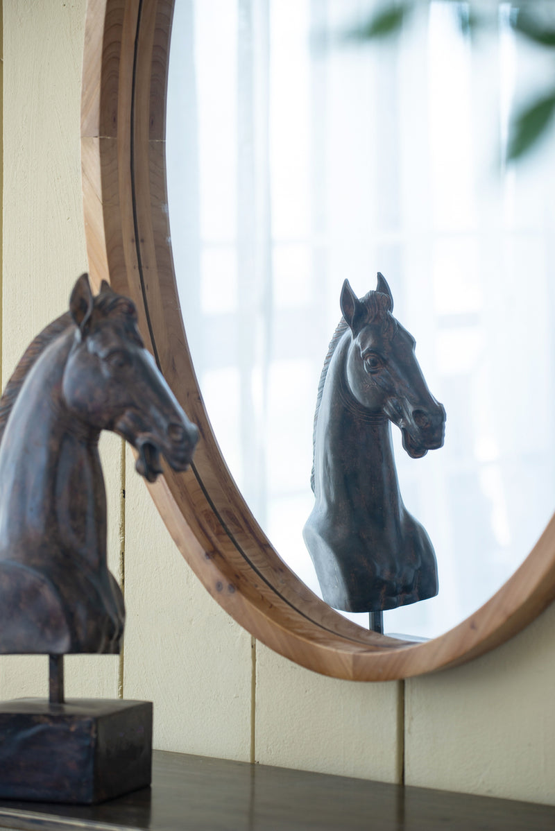 Oval Wall Mirror With Wood Frame, Farmhouse Wood Mirror For Bathroom Entryway Console Lean Against Wall - Brown