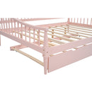 Full Size Daybed with Trundle and Support Legs, Pink