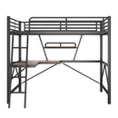 Full Size Loft Metal&MDF Bed with Desk and Shelf, Black