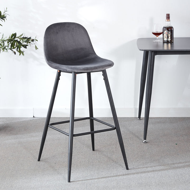 Bar Stool (Set of 2) Modern Counter Bar Height Chair With Back, Sturdy Metal Legs & Footrests, Island Stool For Kitchen Bar - Gray
