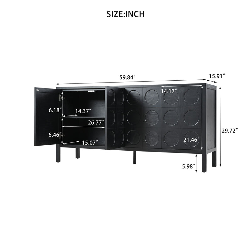 Stylish Storage Cabinet Sideboard With Unique Geometric Circle Door Design - Black