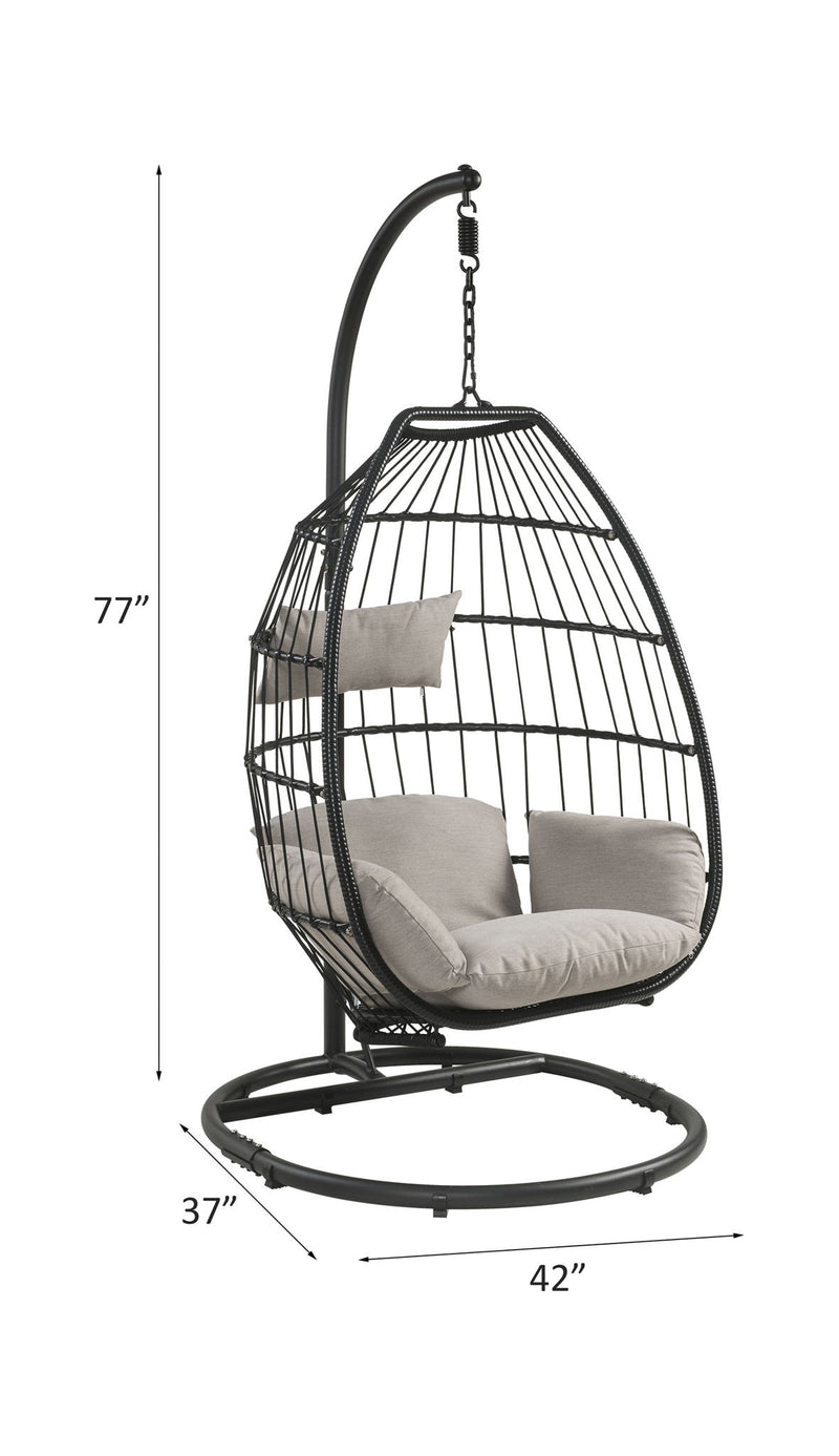 Oldi - Hanging Chair - Beige Fabric & Black Wicker
