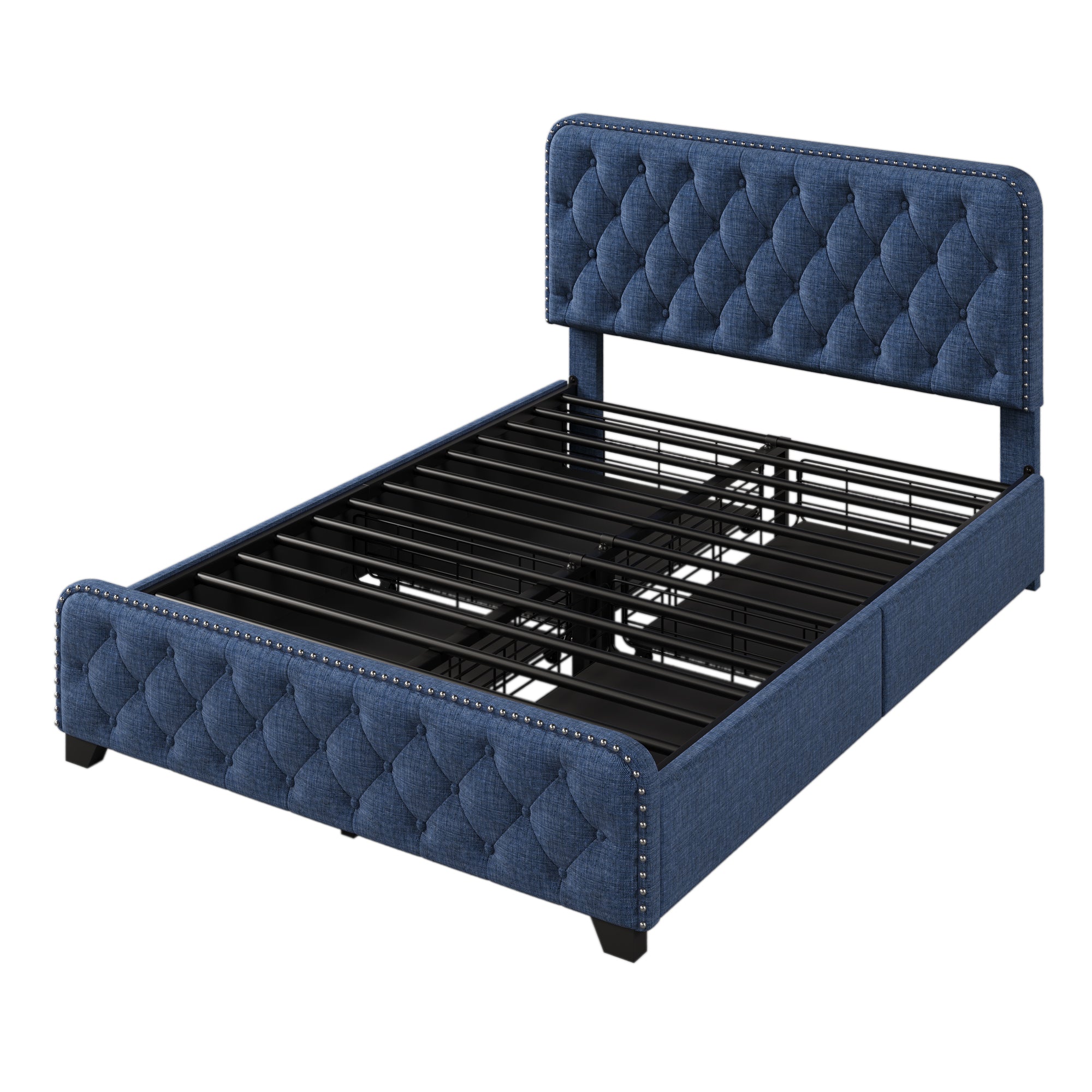 Upholstered Platform Bed Frame with Four Drawers, Button Tufted Headboard and Footboard Sturdy Metal Support, No Box Spring Required, Blue, Full (Old sku:BS300281AAC) - Atlantic Fine Furniture Melbourne FL