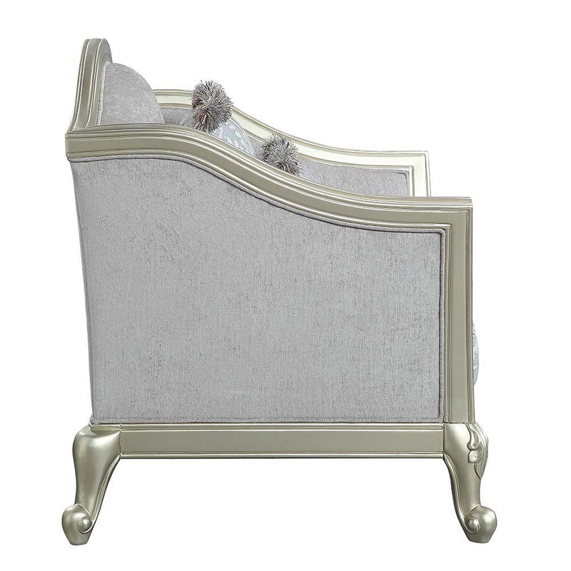 Qunsia - Sofa With 5 Pillows - Light Gray Linen & Champagne