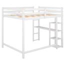 Full Size Loft Bed with Built-in Desk and Shelves,White
