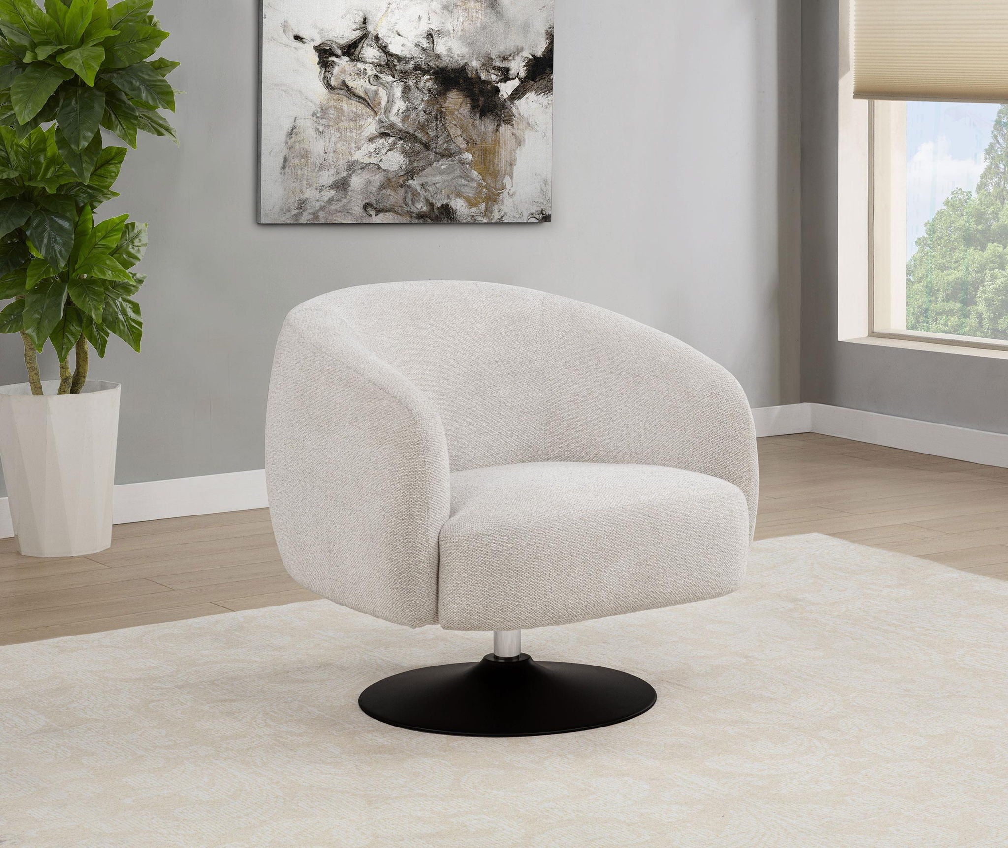Dave Upholstered Barrel Back Swivel Club Chair Beige