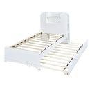 Twin Size Storage Platform Bed Frame with with Trundle and Light Strip Design in Headboard,White