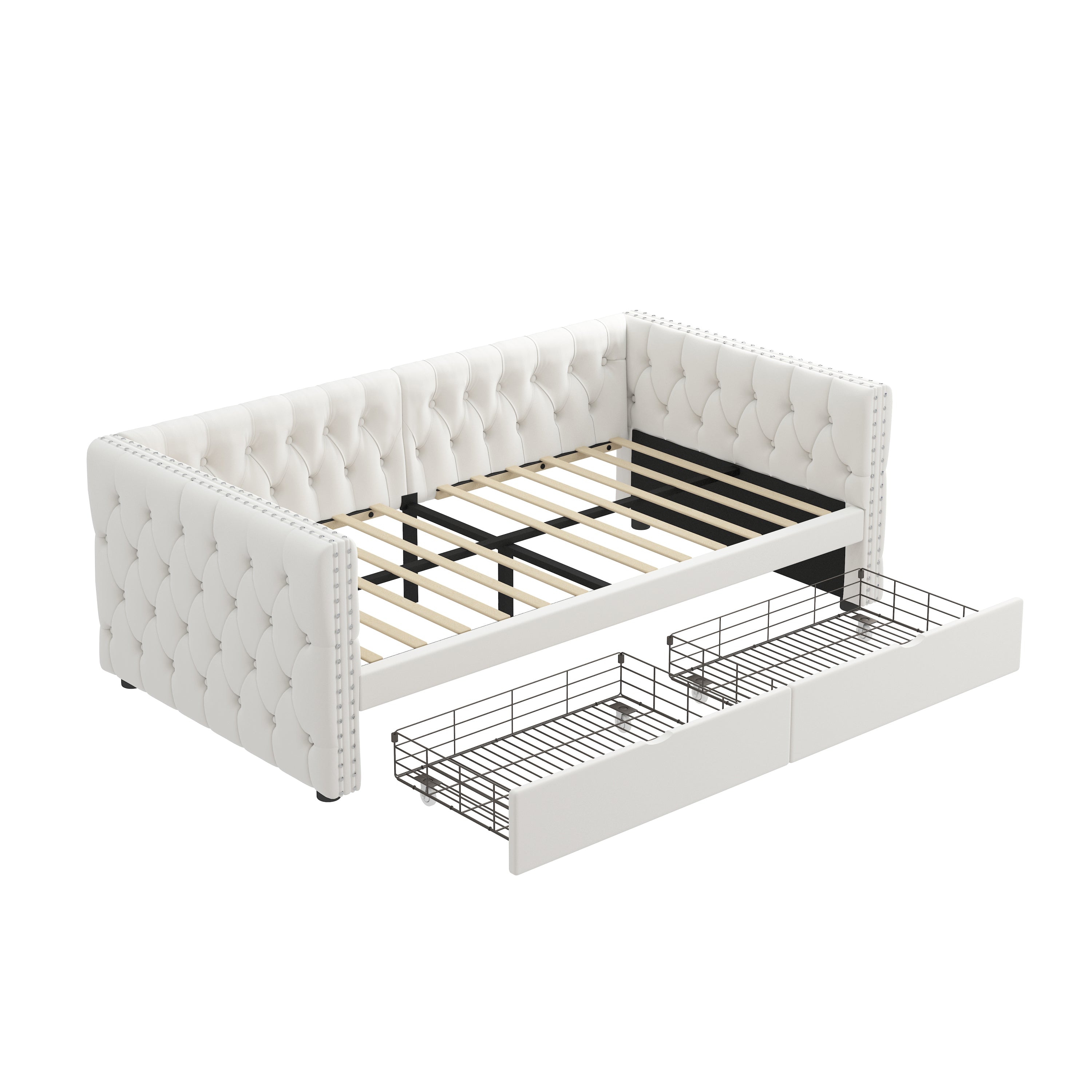 Twin Size Daybed with Drawers Upholstered Tufted Sofa Bed, with Button on Back and Copper Nail on Waved Shape Arms, velvet(79.5"x41.5"x26.5") - Atlantic Fine Furniture Melbourne FL