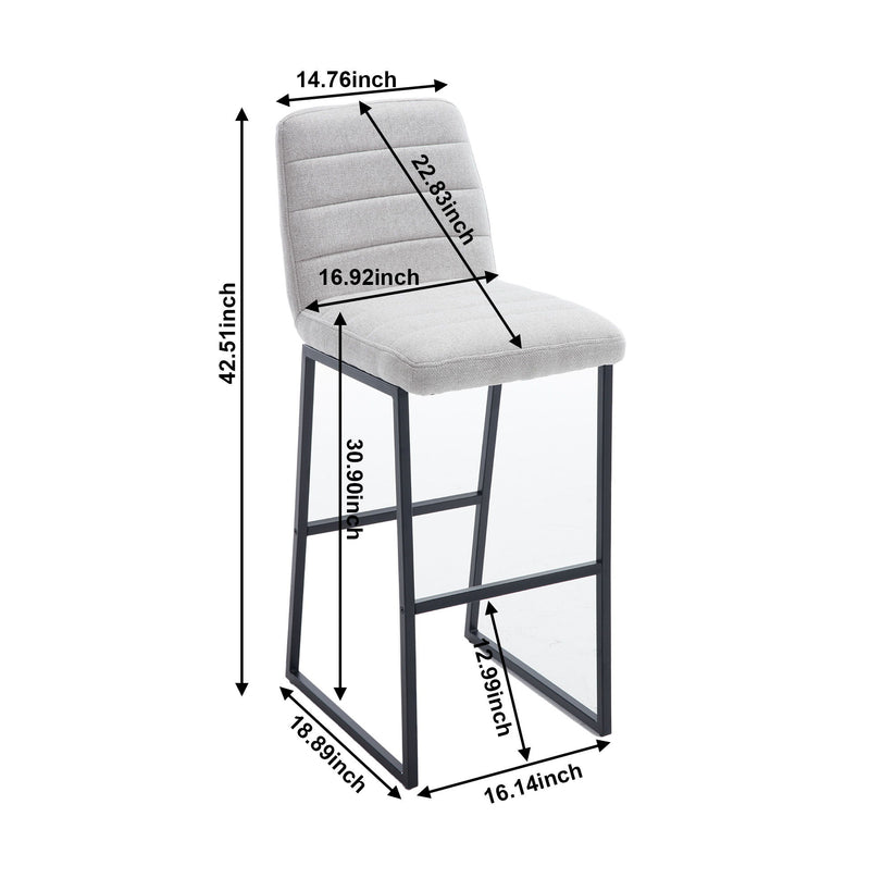 Bar Stools (Set of 2) With Back, Upholstered Linen Fabric Kitchen Breakfast Bar Stools With Footrest