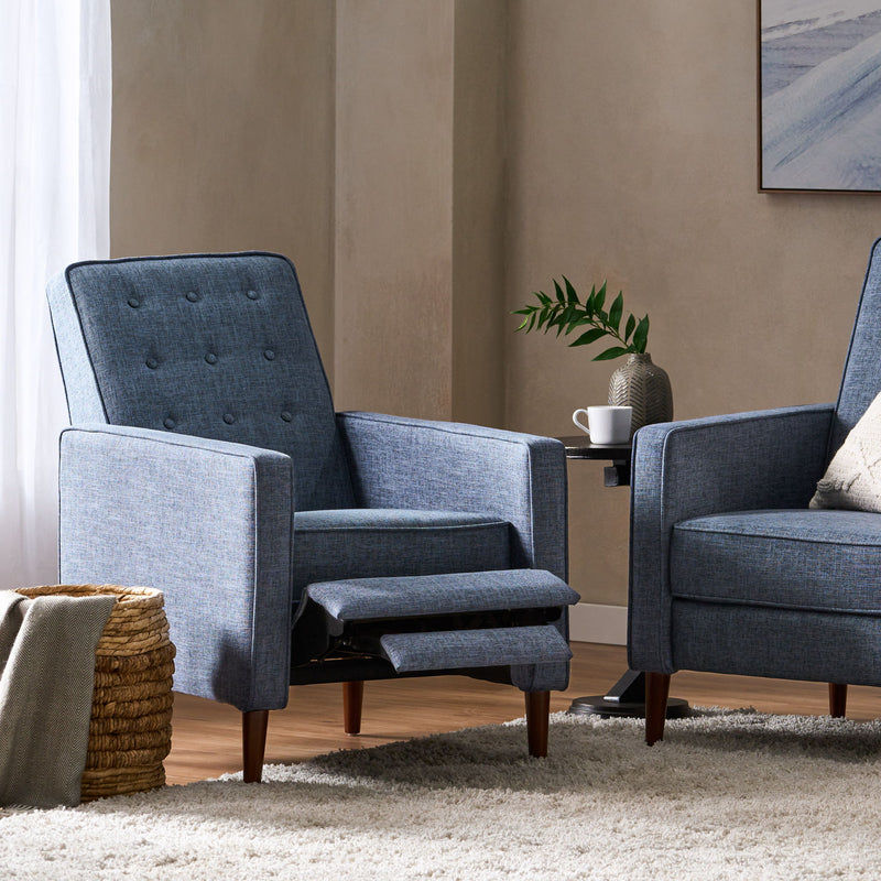 Mid-Century Modern Recliner With Button Tufted Waffle Stitch