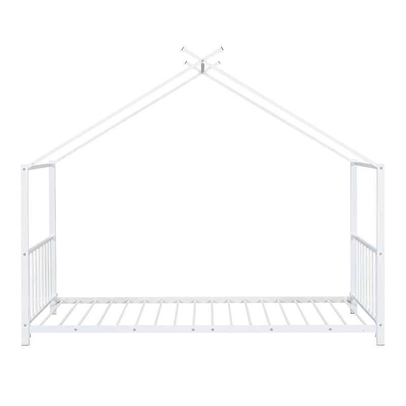 Twin Size Metal House Platform Bed - White