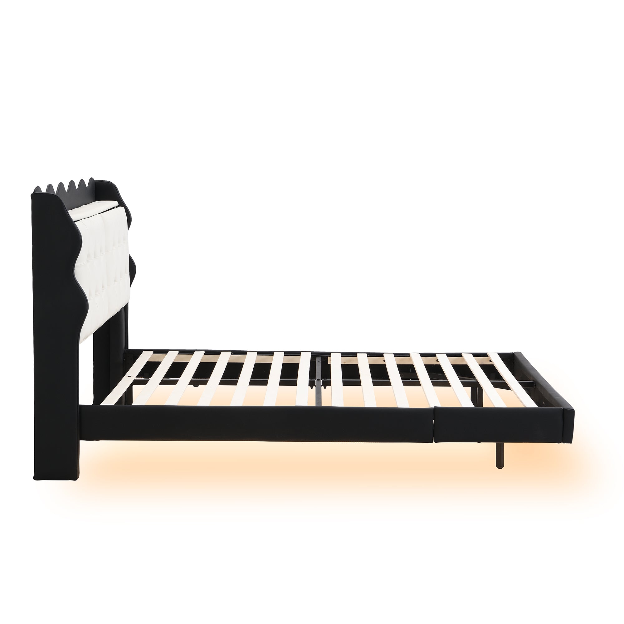 Full Size Upholstery Platform Bed Frame with LED Light Strips and Built-in Storage Space,Black - Atlantic Fine Furniture Melbourne FL