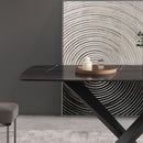 70.87" Modern Artificial Stone Black Curved Black Metal Leg Dining Table, Can Accommodate 6-8 People - Black