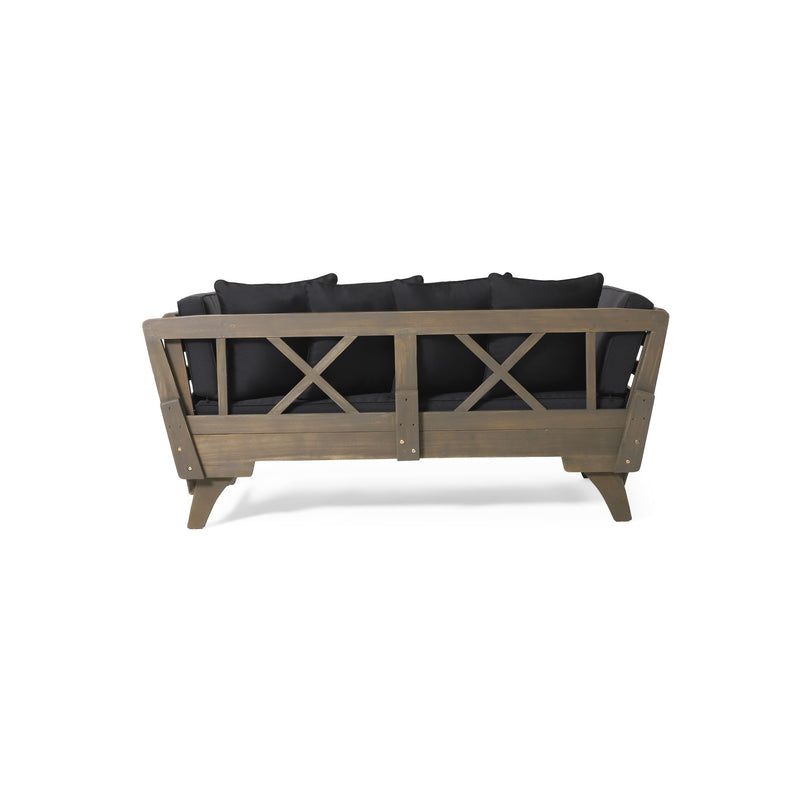 Outdoor Patio Daybed Sofa, 3 Seat Sofa With Foldable Arm 4 Back Pillows