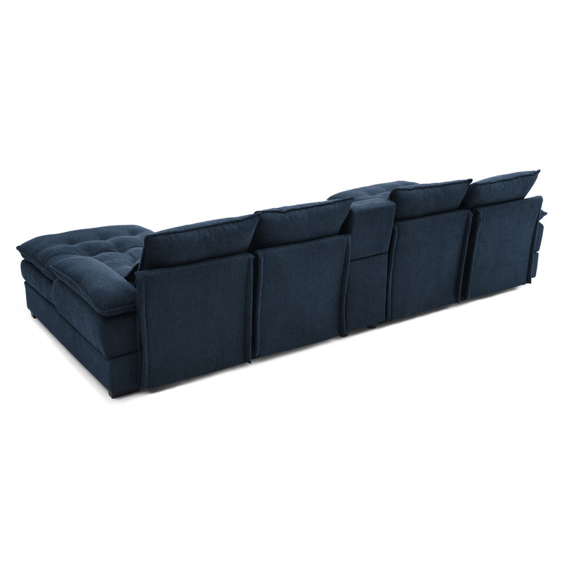 Contemporary U Shaped Sofa With Console And Cupholders